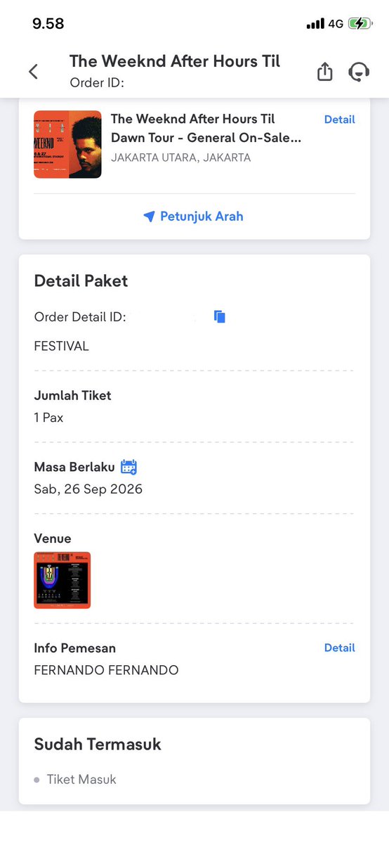 nandoofk's tweet photo. urgent!!! wts the weeknd after hours till dawn, FESTIVAL 1 tix only. day 1/26 september, harga bisa nego yaa. dm for more info thxx #zonauang #zonajajan #theweekendjakarta #theweeknd #wts https://t.co/zYoTkju4U0