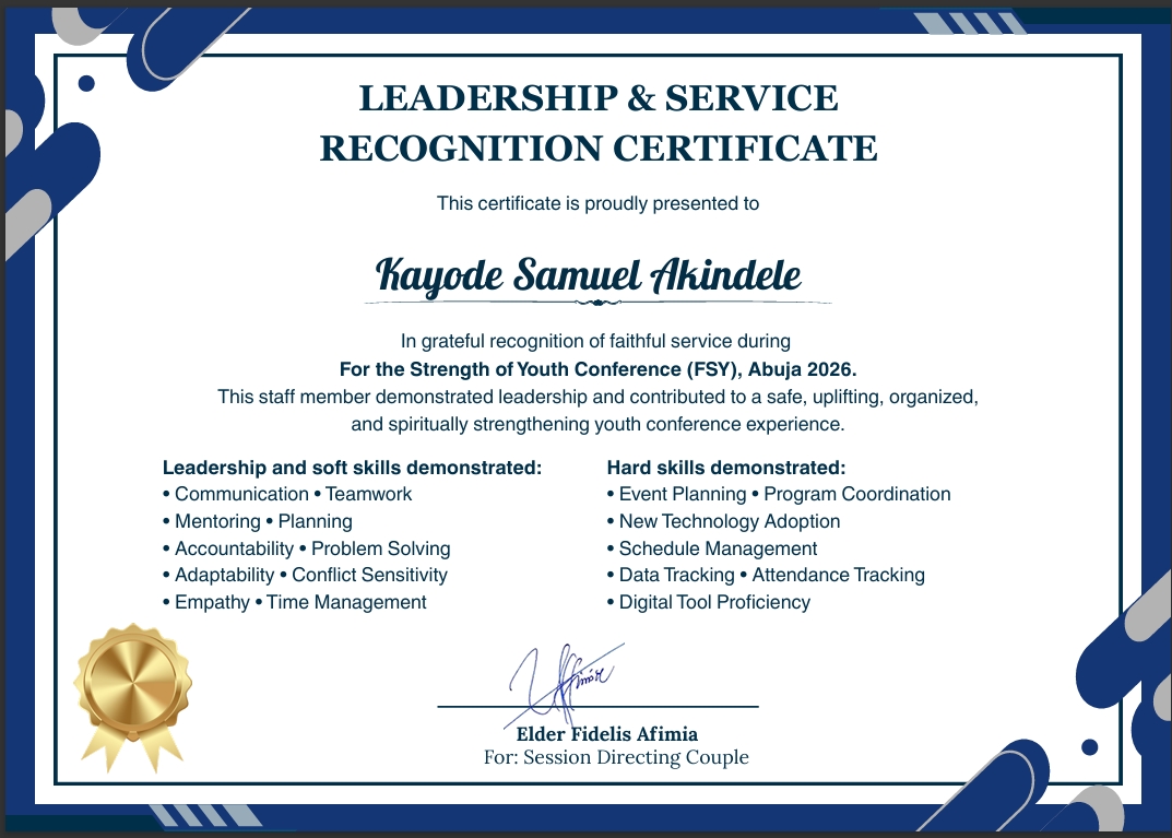 ASamwise's tweet photo. Successfully added a certificate of Leadership and Service at the #FSY2026 Summit of The Church of Jesus Christ of Latter Days........ https://t.co/dXH46o3pBB