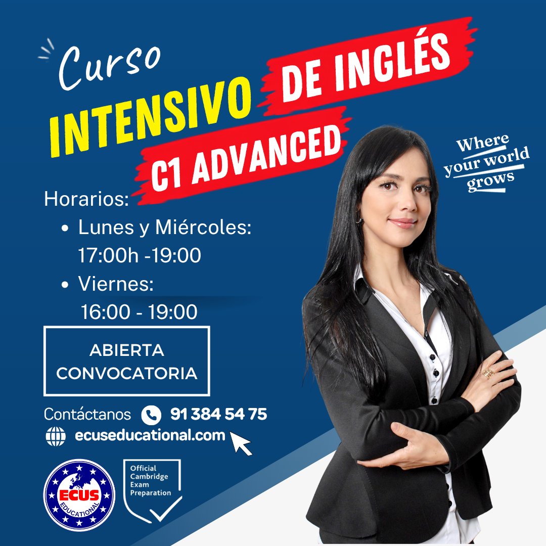EcusEducational's tweet photo. 🎓Vamos a por el Avanzado nivel!!! Ecus Educational tiene abierta el plazo de inscripción al Curso de inglés C1 Advanced en 2 horarios. Ven  prepara tu examen Cambridge English Qualifications.  Más información https://t.co/AErMcJlRnJ tu Centro Autorizado Platino. #ecuseducational https://t.co/zFMEtKZGGu