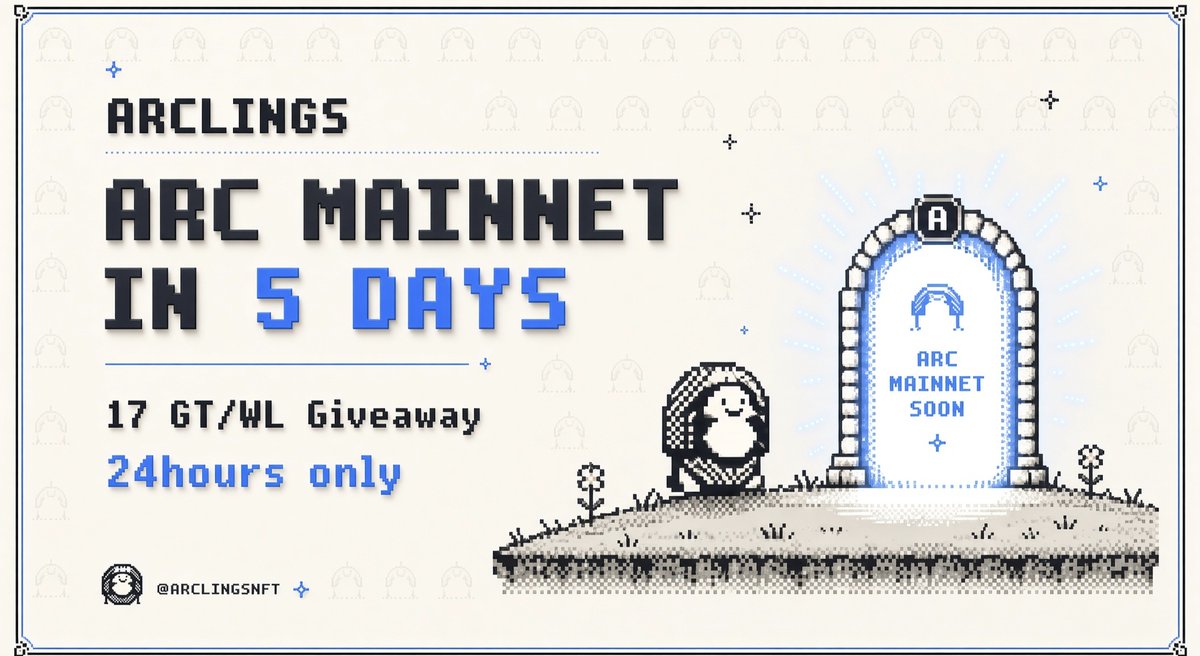 crypzoio's tweet photo. 🎁 Giving Away 10 GTD + 7 WL Spots for @ArclingsNFT

6,283 fully on-chain 1-bit pixel collectibles, built on @arc Network.🔥

– Supply: 6,283
– Mint: TBA
– Spots: 8 FCFS + 4 GTD

How to enter 👇🏻

1️⃣ Follow @crypzoio & @ArclingsNFT
2️⃣ Like & Repost this tweet
3️⃣ Tag 2 friends + drop your EVM address

⏳ Ends in 48 Hours

Good luck everyone! ❤️‍🩹