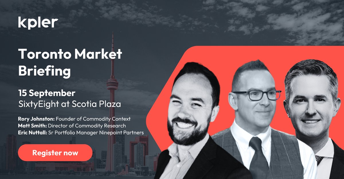 Kpler's tweet photo. Toronto markets in focus

Commodity markets continue to contend with changing supply dynamics, trade flows and demand signals. On 15 September, Kpler will bring market participants together at SixtyEight at Scotia Plaza in Toronto to examine the forces shaping oil, agriculture and dry bulk.

Eric Nuttall of Ninepoint Partners and Rory Johnston of Commodity Context will join Kpler’s Matt S. for a fireside discussion on the #oil market. Matt Darragh and Alexis Ellender will then share their outlooks for agricultural and dry bulk markets.

The programme runs from 3:00pm to 6:30pm, followed by a networking reception. Limited seats remain. See you there. https://t.co/EyGJRAlZ8Z