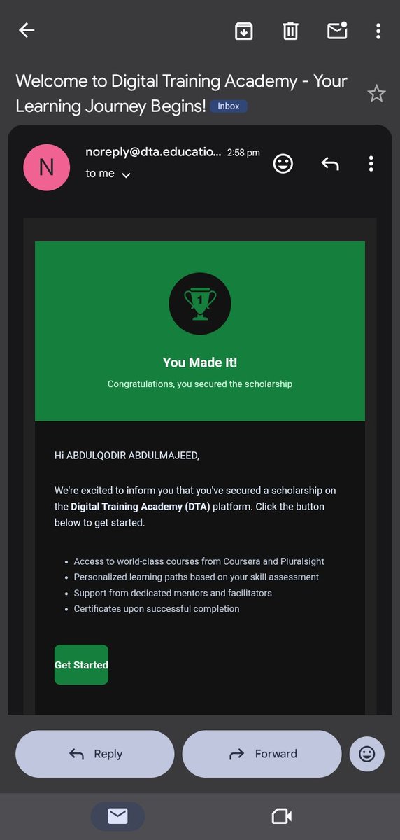 RatioRooney's tweet photo. Alhamdullila 🙏💖💖🎊
Finally, I secured the Digital Training Academy (DTA) Scholarship! 🎓🚀
Took the Beginner assessment and scored 95%! 💯🔥
Time to learn, grow, and level up! 💻🔐
#DTA #Cybersecurity #Learning
#DigitalTrainingAcademy #Cybersecurity #Learning #CareerGrowth https://t.co/Fp12hO0U9l