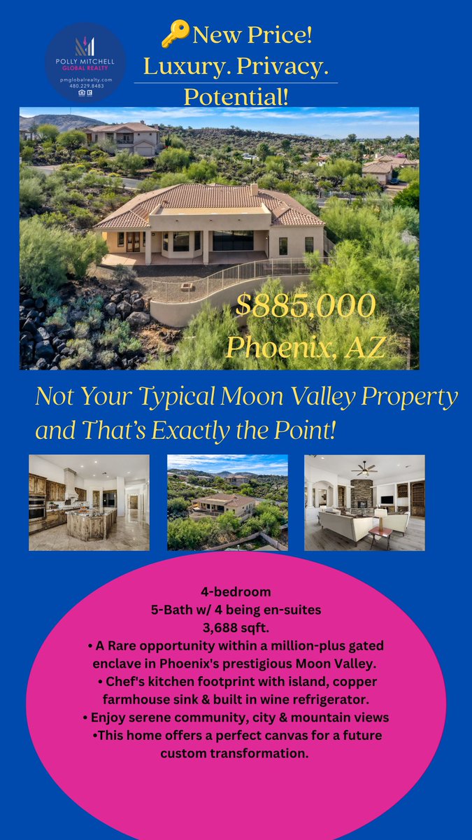 PMGlobalRealty's tweet photo. 🔥 NEW PRICE: $885K! 🔥
Not your typical Moon Valley property—and that’s the point. A rare 31,500 SF hillside lot, gated setting, mountain + city views, and endless potential.
Bring your vision. The possibilities are yours.
#MoonValley #PhoenixRealEstate https://t.co/YJdjopYNtY