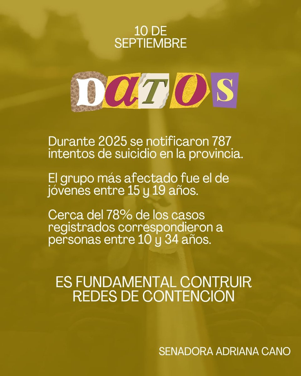 Adry_Cano's tweet photo. Construyamos redes de contención, espacios donde pedir ayuda sea posible y una Mendoza donde nadie sienta que tiene que enfrentar su dolor en soledad.

Hablar puede ayudar. Escuchar también. 💛

#DíaMundialParaLaPrevenciónDelSuicidio #SaludMental #Mendoza https://t.co/zY2LlnUOTp