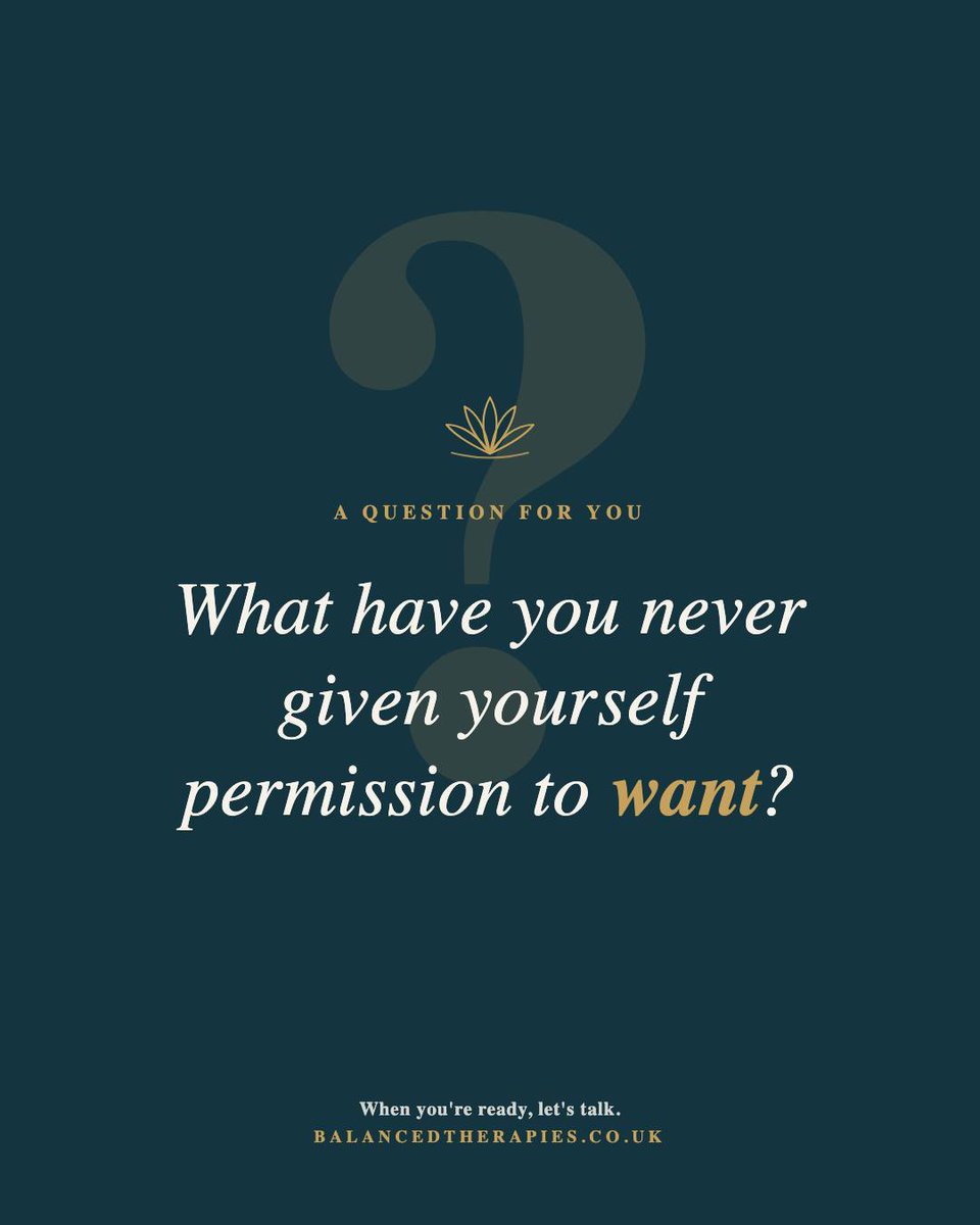 TerranceDunwo's tweet photo. What have you never given yourself permission to want? Some of the most important conversations start with a question like this. Therapy is a place to explore them. https://t.co/zkRvD9tjfH
