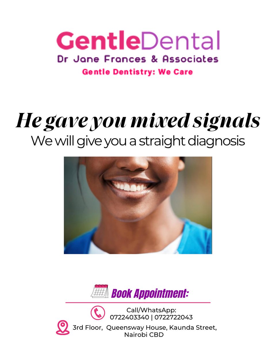 GDentalAfrica's tweet photo. Consistency is rare. We've made it our whole thing, for 39 years. 

📍 3rd Floor, Queensway House, Kaunda Street, Nairobi CBD
📲0722 403340 / 0722 722043

#GentleDentalNairobi #GentleDentistry #NairobiDentist #DentistNairobi #GentleDentistNairobi DrJaneNairobi BestDentistNairobi https://t.co/SffZXyuvfO