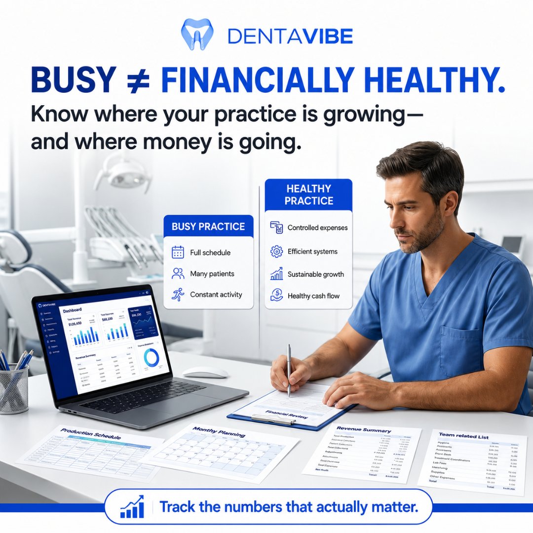 dentavibe's tweet photo. 🦷💙 Busy doesn���t always mean healthy growth.

A strong dental practice needs clear systems, healthy finances, and happy patients.

Track what truly matters. https://t.co/i9cyqxpbts