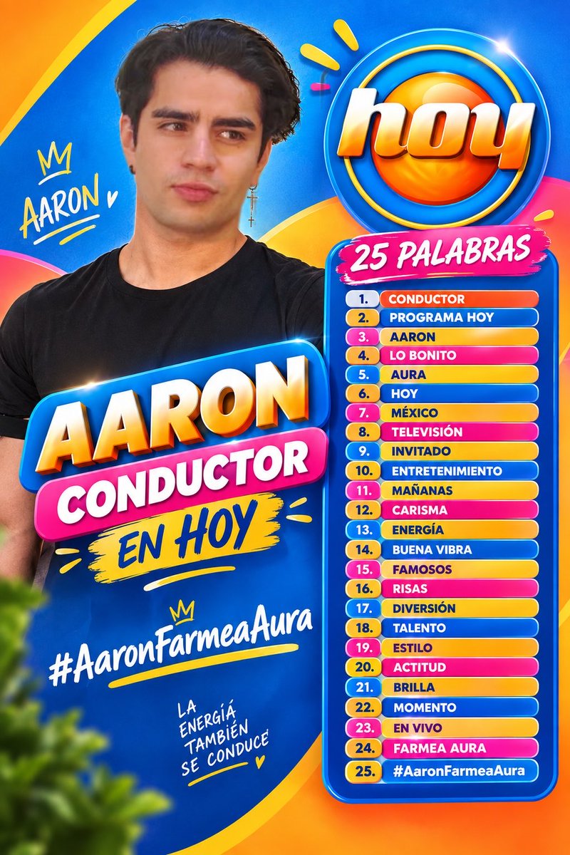 NicoleriaxMaRey's tweet photo. Tenemos tendencia mañanera chicos 

AARON CONDUCTOR EN HOY
#AaronFarmeaAura https://t.co/ufDPXmVcQD