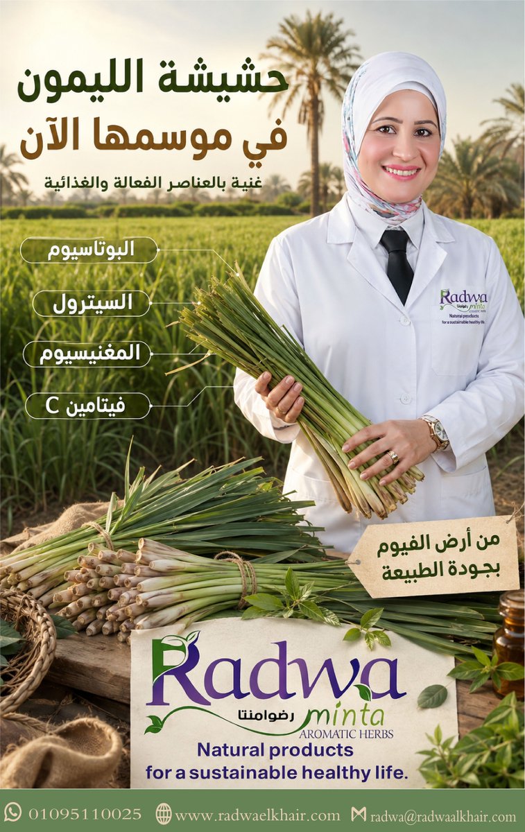 ElradwaMinta's tweet photo. أحسن جودة تقدر تحصل عليها في موسمها 
حشيشة الليمون في موسمها الآن 🌿

نبات عطري مميز برائحته الليمونية الطبيعية، وقيمته مش في شكله فقط… لكن في مكوناته الطبيعية اللي بتخليه خامة مهمة للشركات والموردين. https://t.co/YuzPnit3pt