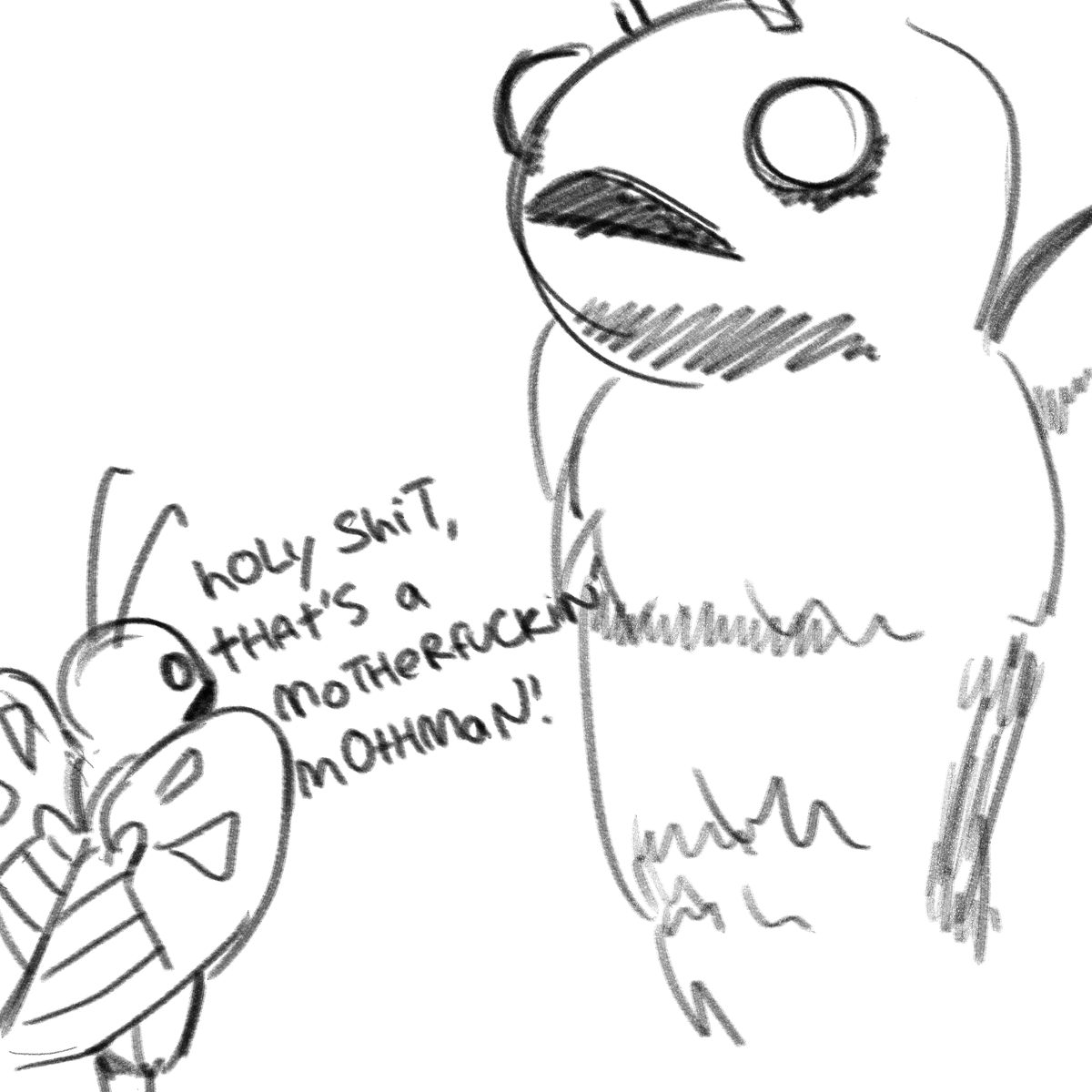 PocketSalty's tweet photo. MOAR SMT SKETCHES
(particularly Mothman, I'm a huge Mothman enjoyer)
#smt5 #smtv #Mothman https://t.co/Cv1caVR7UG