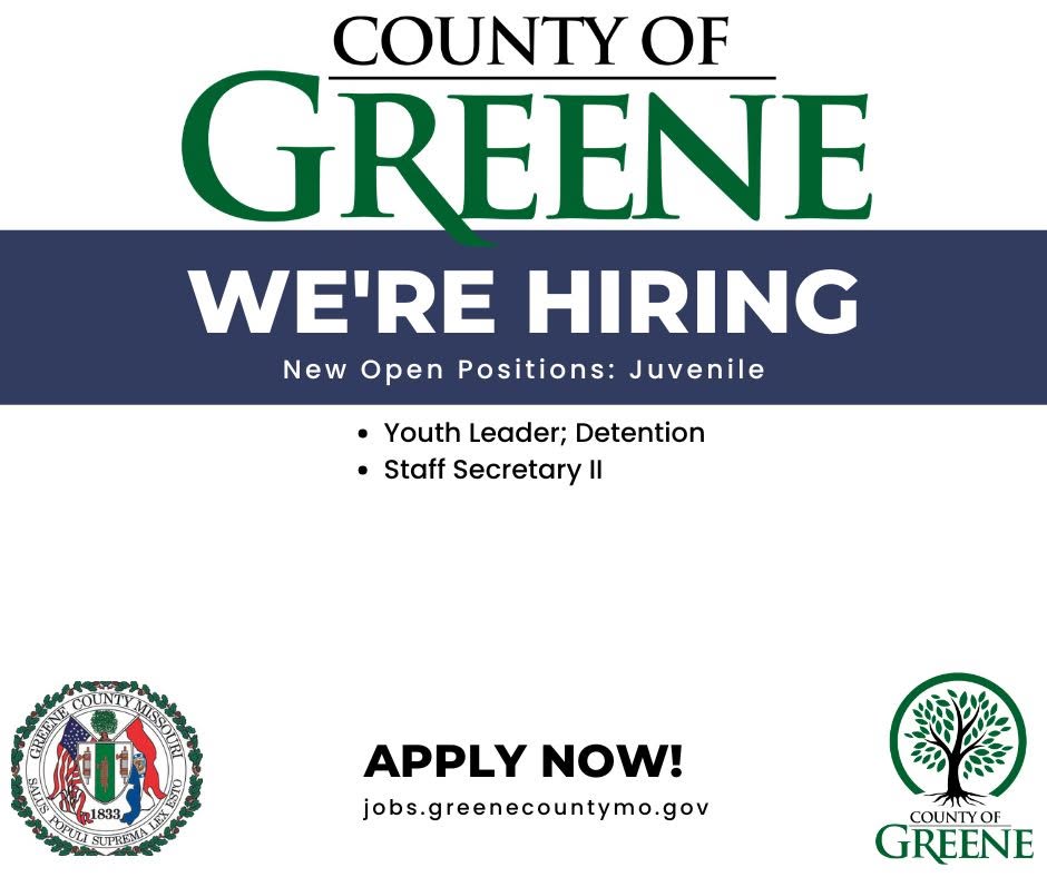 GreeneCountyMO's tweet photo. Greene County has the following job openings available. For more information and how to apply, go to https://t.co/ztawtgDteD https://t.co/vCo9Iffkln