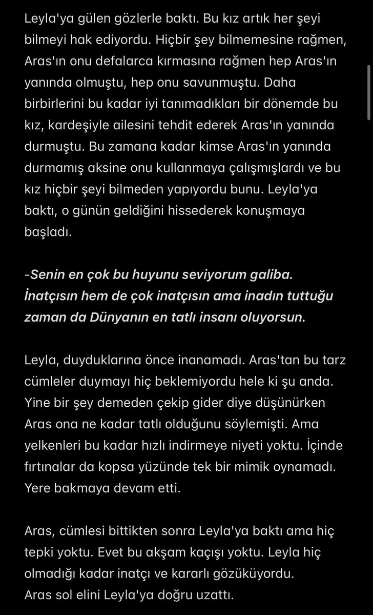 Cagcerarley's tweet photo. ArLey için olan sahneleri bir de bizim gözümüzden yazsak nasıl olur dedim ve bişeyler karaladım. İlk olarak son bölümde Aras'ın Demir'i anlattığı yeri aldım. Umarım beğenirsiniz, iyi okumalar. Olumlu veya olumsuz ger dönüşlerinizi bekliyorum.

#Daha17 #Arley #ÇağCer 

1 https://t.co/kt17ekoF9x