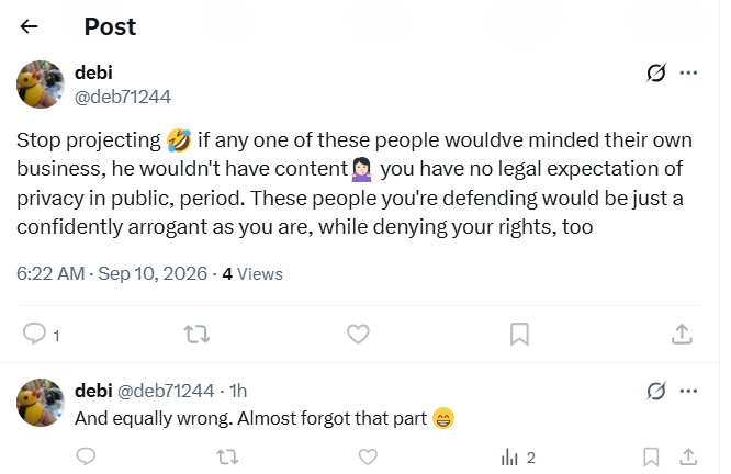 CanuckleheadLA's tweet photo. @deb71244 @HieronymousT @Asher_am6 LOL...And you blocked me...LOLOLOL. Who said I was defending anybody ya freak. These so-called Auditors are masquerading as do-gooders and you can't comprehend that...You should feel bad. https://t.co/AZL5YaulOl