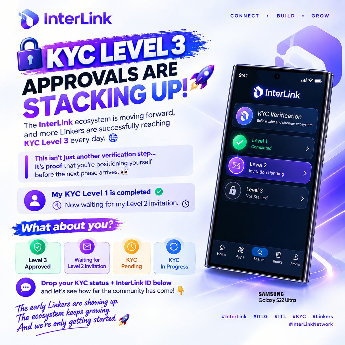 OwaisAnwar072's tweet photo. 🚨 KYC LEVEL 3 APPROVALS ARE STACKING UP! 🚨

The InterLink ecosystem is moving forward, and more Linkers are successfully reaching KYC Level 3 every day. 🔥🌐

This isn't just another verification step...

It's proof that you're positioning yourself before the next phase arrives. 👀

My KYC Level 1 is completed ✅
Now waiting for my Level 2 invitation. ⏳💜

What about you?

✅ Level 3 Approved
📨 Waiting for Level 2 Invitation
⏳ KYC Pending
🔄 KYC In Progress

Drop your KYC status + InterLink ID below and let's see how far the community has come! 👇🔥

The early Linkers are showing up. The ecosystem keeps growing. And we're only getting started. 🚀

#InterLink #ITLG #ITL #KYC #Linkers #InterLinkNetwork