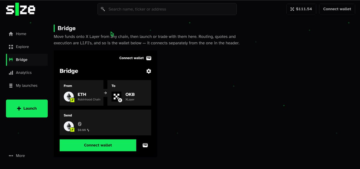sizedotfun's tweet photo. Bridging can easily be found and done by going to the website -> bridge -> connecting your wallet with the widget and bridging to okx.

Let's bridge some size shall we https://t.co/oCefaCnACA