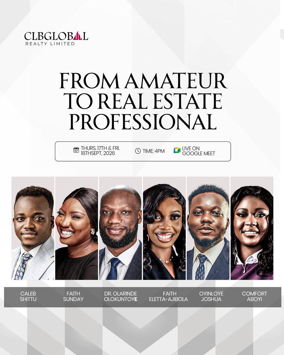 theclbglobal's tweet photo. Interested in real estate? Thereβs a difference between being in the industry and becoming a professional.
Join us for From Amateur to Real Estate Professional.
π
Sept. 17 & 18
β° 4PM
π Google Meet
6 speakers. 2 days. One goal: level up.
#Clbglobal https://t.co/Vj7qJkj0FQ