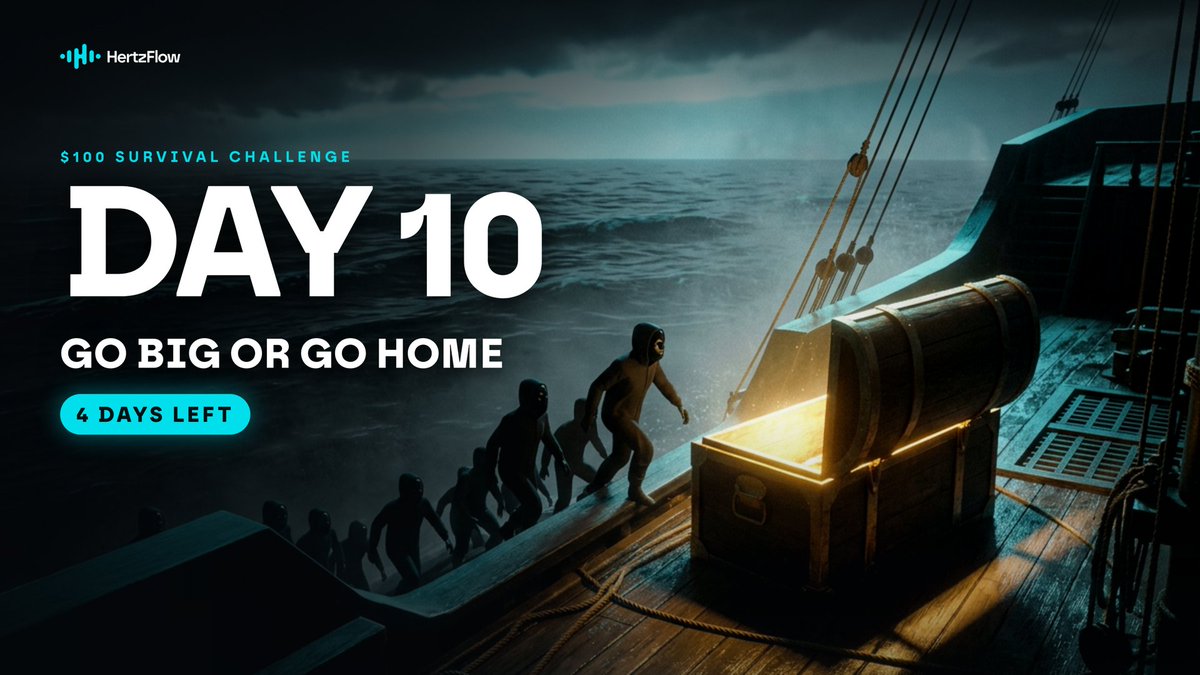 Hertzflow_xyz's tweet photo. Day 10. Four days left. 🔥

The top 10 is closer than it looks. 10th is at $108.70, 11th at $103.90.

Under five dollars between the prize and nothing.⚡️

Go big or go home.🏠

🔗 https://t.co/2RXlrpApni https://t.co/o8AmiPxd4G