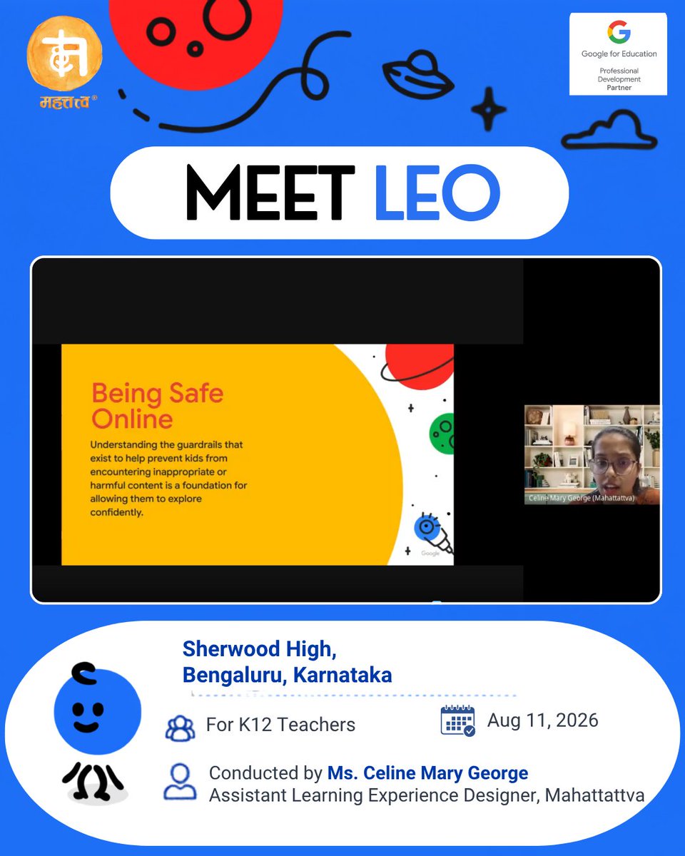 mahattattva's tweet photo. 🌟 August with Google’s #MeetLEO was all about learning &amp; digital empowerment!

Team #Mahattattva engaged educators &amp; parents through interactive sessions on using technology safely, responsibly &amp; confidently.

🌍 2,900+ teachers &amp; parents reached since April 2026! https://t.co/nP6ZQ8BcPS