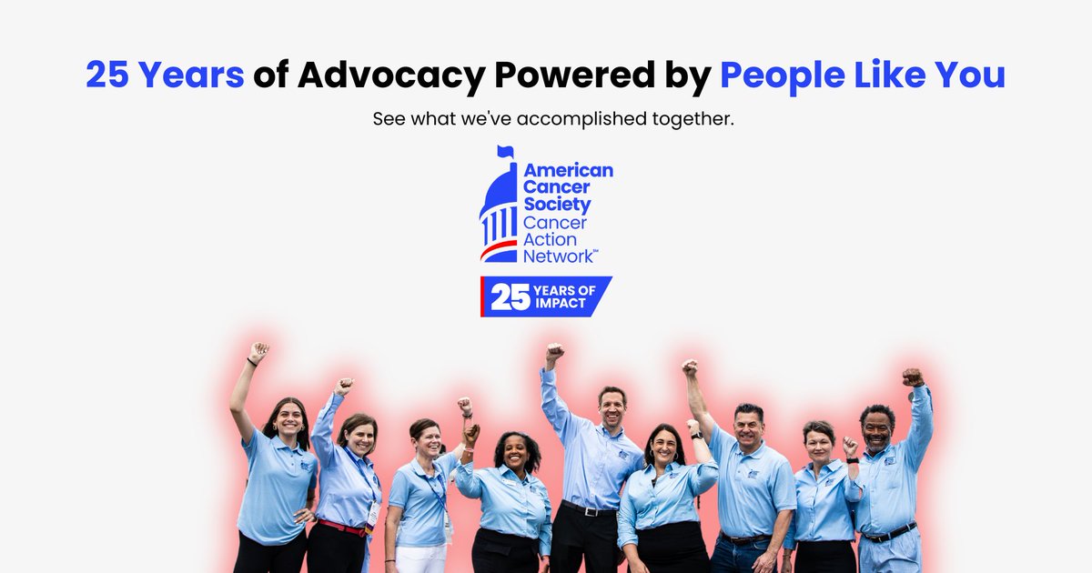 ACSCAN's tweet photo. It's our 25th birthday! 🎉
Since 2001, hundreds of thousands of advocates across the country have raised their voices to make cancer a national priority.
See what we’ve accomplished together in cancer research and prevention, access to care and more: https://t.co/9T8othRdrG https://t.co/yy2N8RtVJL