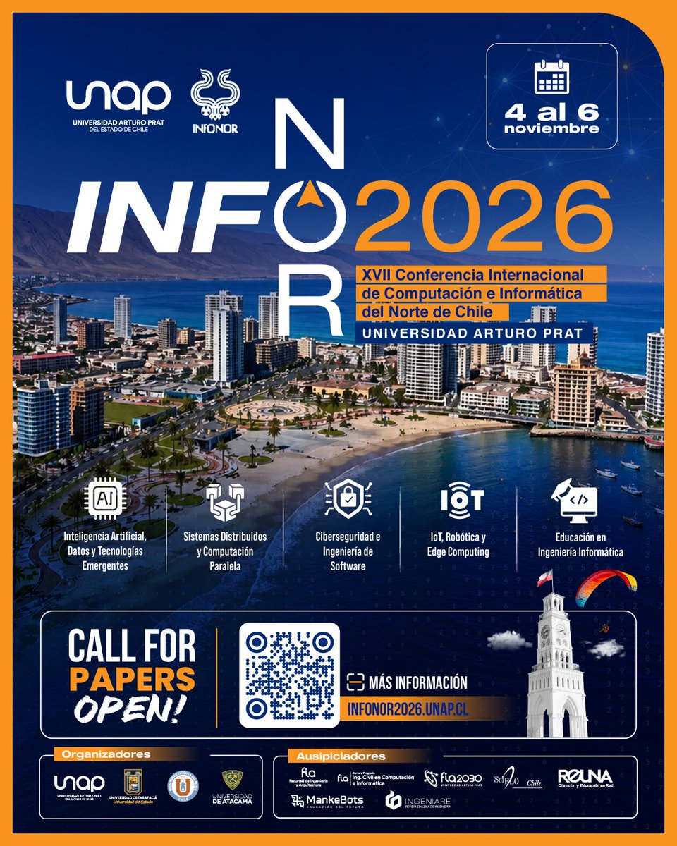 Red_REUNA's tweet photo. Atención! 📣 La Conferencia Internacional INFONOR-Chile 2026 ha extendido hasta el 21 de septiembre el plazo para el envío de artículos.
🌐 Conoce todos los detalles en el sitio web del evento https://t.co/e5WJveurTI 
👉 Postula tu trabajo aquí https://t.co/KA1mKkFmbh https://t.co/m97T3P8RRl