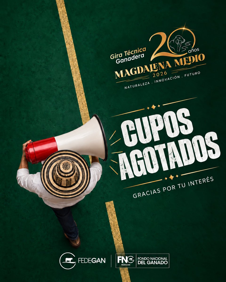 Fedegan's tweet photo. ¡SOLD OUT! en nuestra Gira Ganadera! 

Gracias, ganaderos, por confiar siempre en nosotros y hacer de nuestras Giras Técnicas las más grandes de Colombia en materia de ganadería.

¡Nos vemos desde el 20 de septiembre en el Magdalena Medio para vivir juntos una nueva experiencia de conocimiento, innovación y orgullo ganadero!

¡Gracias por ser parte de esta gira!

#OrgullosamenteGanaderos @jflafaurie