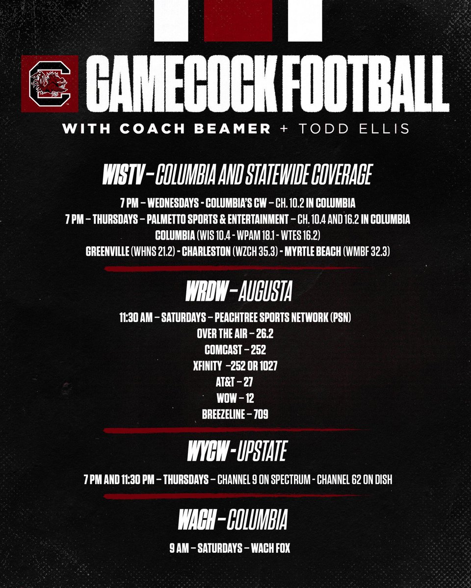 GamecocksPlus's tweet photo. @TampaJCallahan Hey Josh. We’ll typically put these up Fridays, but in the meantime, here’s where you can catch it regionally! https://t.co/jX2mj6O58G