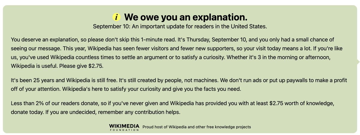 ronaldzy1's tweet photo. I can't believe this -- wikipedia is experiencing crisis.

Wikimedia itself says human pageviews had fallen roughly 8% year-over-year in the period it analyzed, and it explicitly attributed much of the decline to generative AI.

There is a paradox that AI makes Wikipedia more important while making Wiki itself less visited. 

So, in conclusion, Wikipedia could become the infrastructure for the AI while simultaneously losing the direct human attention that historically paid for and maintained that infrastructure.