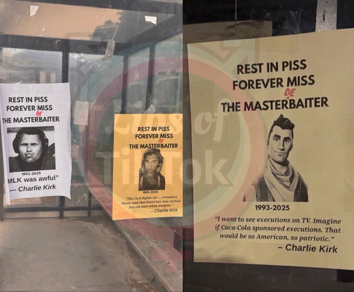 libsoftiktok's tweet photo. SCOOP: signs mocking Charlie’s ass*ssination on campus at University of Nebraska Lincoln @UNLincoln 

I’m told there are lots more all over campus.

They’re also planning celebratory events.

This is VILE. Why is @UNLincoln allowing this on campus? https://t.co/JUYSFckdaF