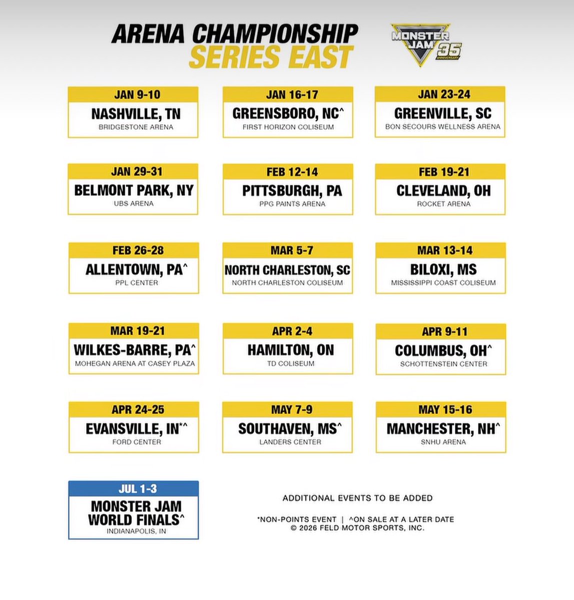 RyanVargas_23's tweet photo. 2027 MONSTER JAM SCHEDULE 🗞️

We’re going for my first FULL Points Championship Season in Monster Jam Arena Series East representing Team Power Rush! What a STACKED lineup!! 🙌🏼

Where will I see you guys in ‘27? 👀

#MonsterJam | @MonsterJam https://t.co/BMG101A2bR