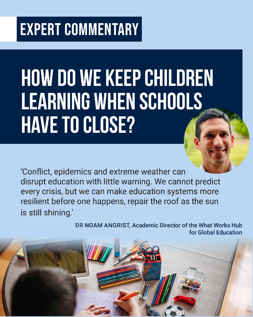 UniofOxford's tweet photo. As pupils across the UK return to the classroom this September, @BlavatnikSchool's Dr Noam Angrist asks how learning can continue for the millions of children elsewhere whose schools remain closed by conflict, climate or disease ⬇️
https://t.co/3xAmAcIi1X https://t.co/mXTopzLgfO