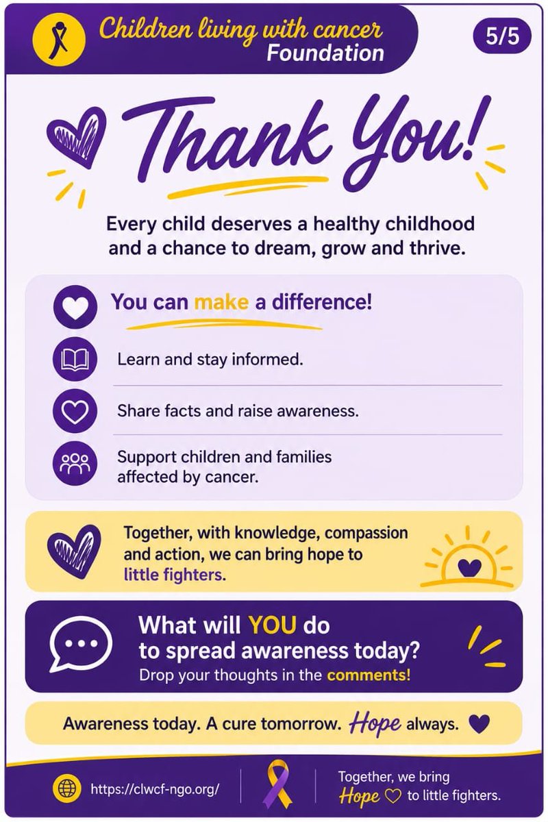CLWCFNG's tweet photo. 🤔How much do you know about childhood cancer 🎗? Let's learn together ❤️ 

Drop your answers in the comments ✨️

#childhoodcancerawarenessmonth #childhoodcancerawareness #goforhope #LearnAndGrow #knowledge https://t.co/eQ9Taf7rOx