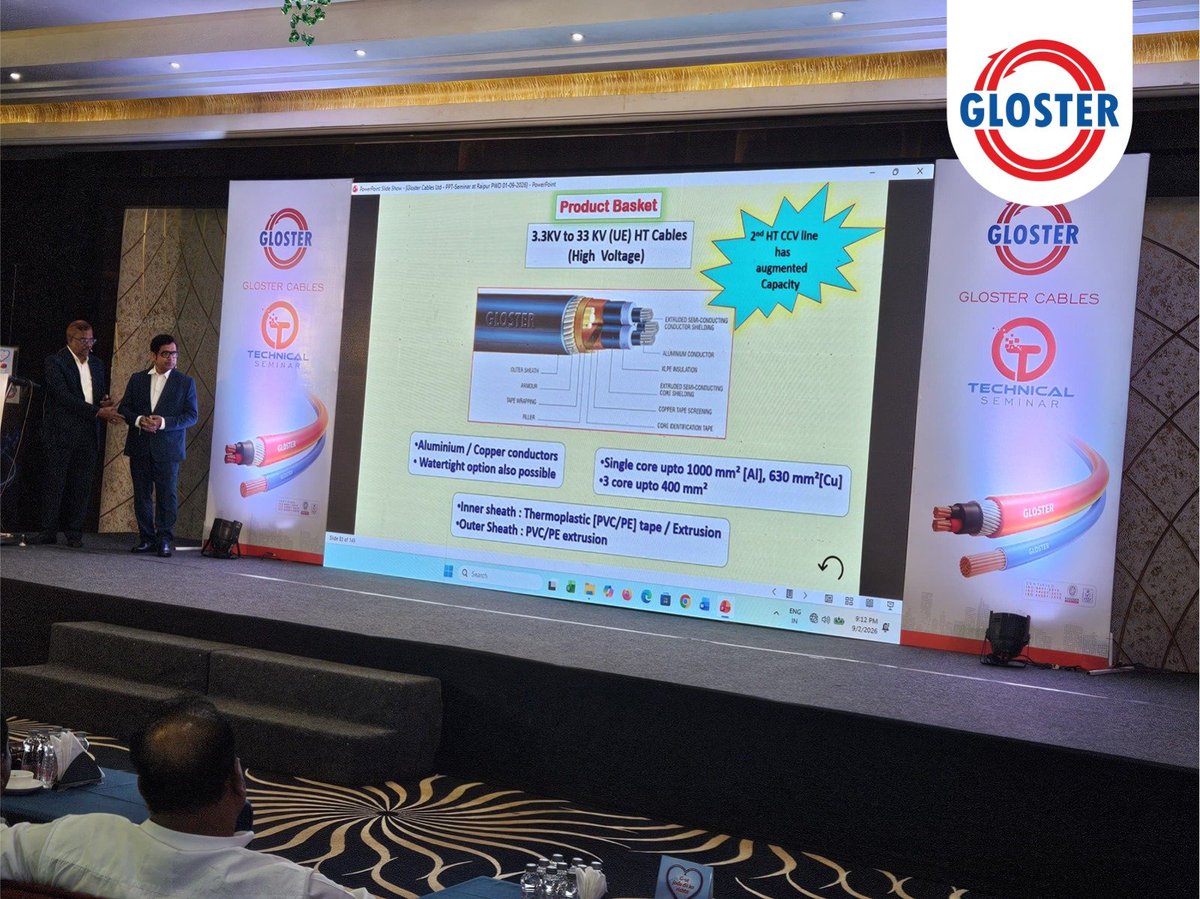glostercables's tweet photo. Connecting Expertise. Sharing Knowledge. Building Better Solutions.

We successfully conducted a Technical Seminar in Raipur on 2nd &amp; 3rd September, alongside the PWD Department, with the presence of esteemed senior officials from the department.
#GlosterCables #cablesandwires https://t.co/K4w6G5HS5h