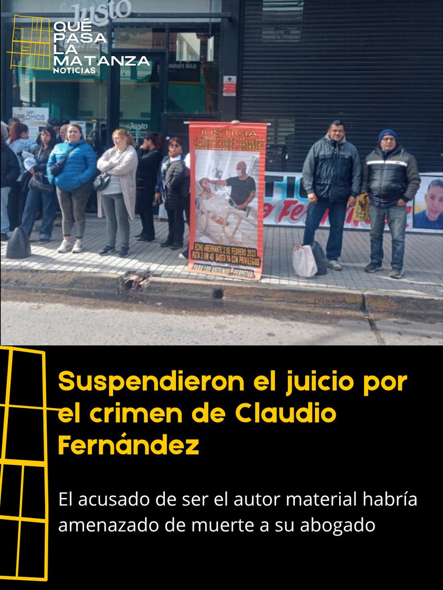 quepasamatanza_'s tweet photo. #quepasa A más de tres años del homicidio de Claudio Fernández en Virrey del Pino, el Tribunal en lo Criminal N°3 suspendió el juicio contra dos acusados. La medida se tomó luego de que Nahuel Almada, señalado como autor material del crimen, amenazara de muerte a su abogado. https://t.co/vPfvJQmZaw