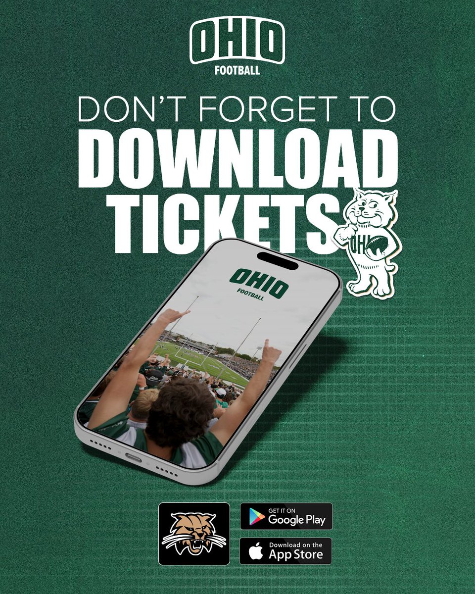 OhioBobcats's tweet photo. Don’t wait until game day.

Download your tickets. 📲
Be ready to go. https://t.co/YGDjrJi4gE