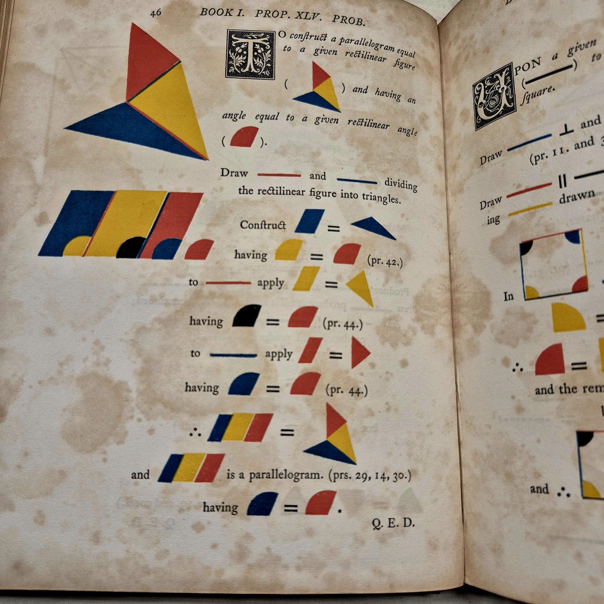 jordan_library's tweet photo. Where art meets math! 🎨📐 Oliver Byrne’s 1847 Euclid uses bold red, blue & gold instead of letters to teach geometry. These #QueensU tricolour shades celebrate the first week of classes! Explore more at W.D. Jordan Rare Books & Special Collections. #ArtAndScience https://t.co/FXVnwnGPJu