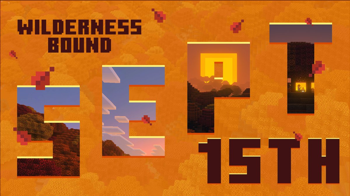 Minecraft's tweet photo. Wilderness Bound sets off on SEPTEMBER 15TH! 

Travel prepared and stay alert along the trail! The dappled forest hides abandoned camps, new building possibilities, and plenty of opportunities to get lost...

Luckily, adventure begins where the trail ends! https://t.co/Jp1NZnmNme