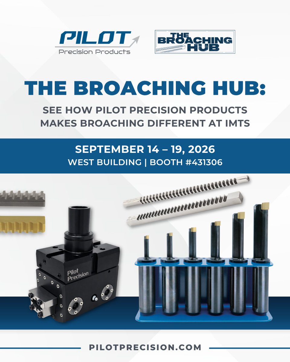 Pilot_Precision's tweet photo. IMTS 2026 is in a few short days, are you ready to visit Booth #431306 with your broaching questions?

While you are there, you can broach a keyway with the help of the Pilot Precision team!

https://t.co/XioaLg0Of9

https://t.co/EdLXfj2rIa

#IMTS2026 #BroachingHub #KeywayBroach https://t.co/shRjzKH15o