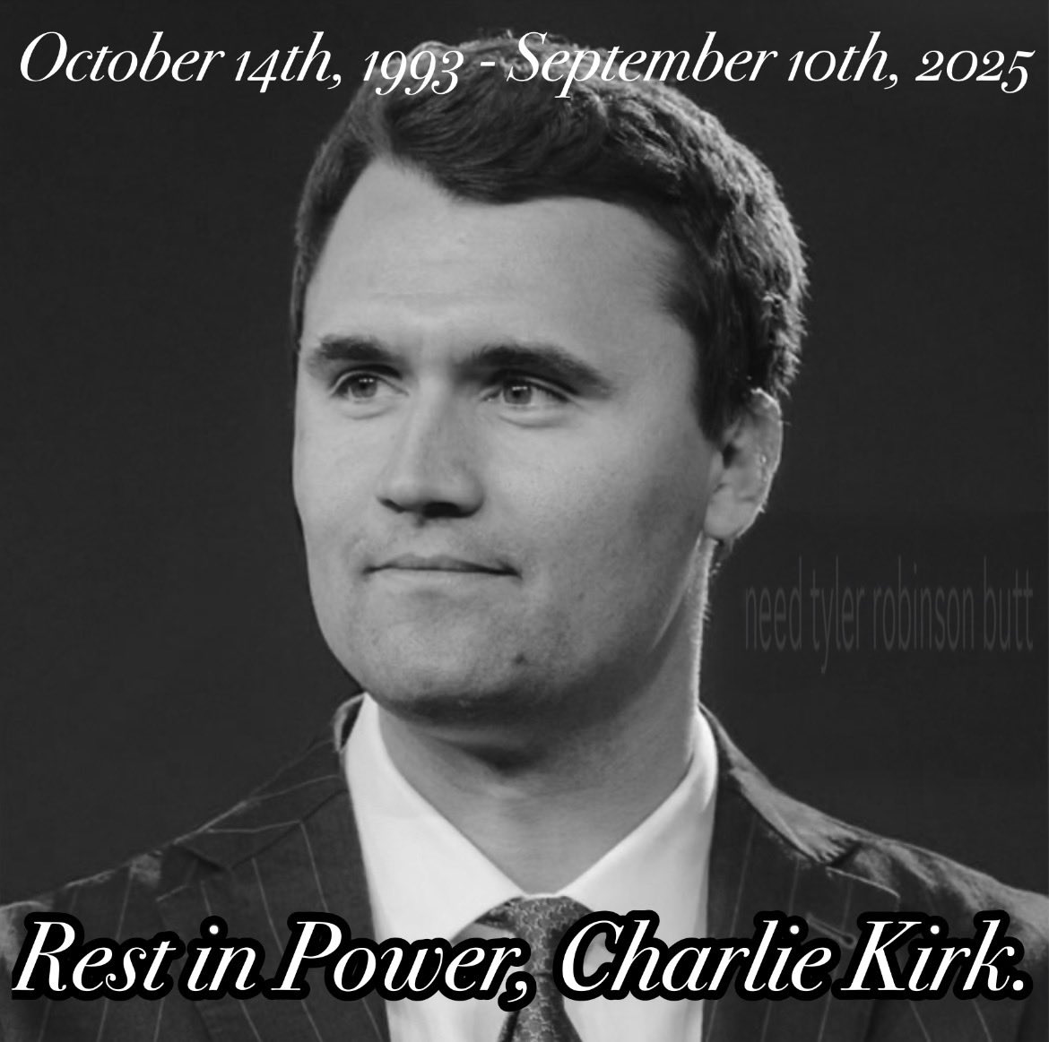svictimsupport's tweet photo. The tragedy that unfolded only a year ago still affects all of us today... Our deepest condolences go to Charlie Kirks family. 10/14/93 - 9/10/25 🕊️💔
#kirkversary #charliesquirt #charliekirk https://t.co/q0ksumoGxM