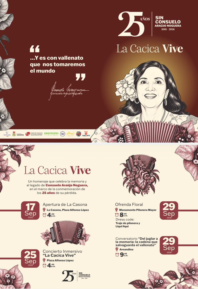 AlexAcunaReales's tweet photo. Se cumplen 25 años de la partida de la Cacica, Consuelo Araujo Noguera, una mujer que dejó una huella impactante en nuestra ciudad, departamento y hasta la nación. Sus familiares no quieren que la fecha pase desapercibida y llevarán a cabo una serie de actos a los que están invitando a toda la comunidad.
