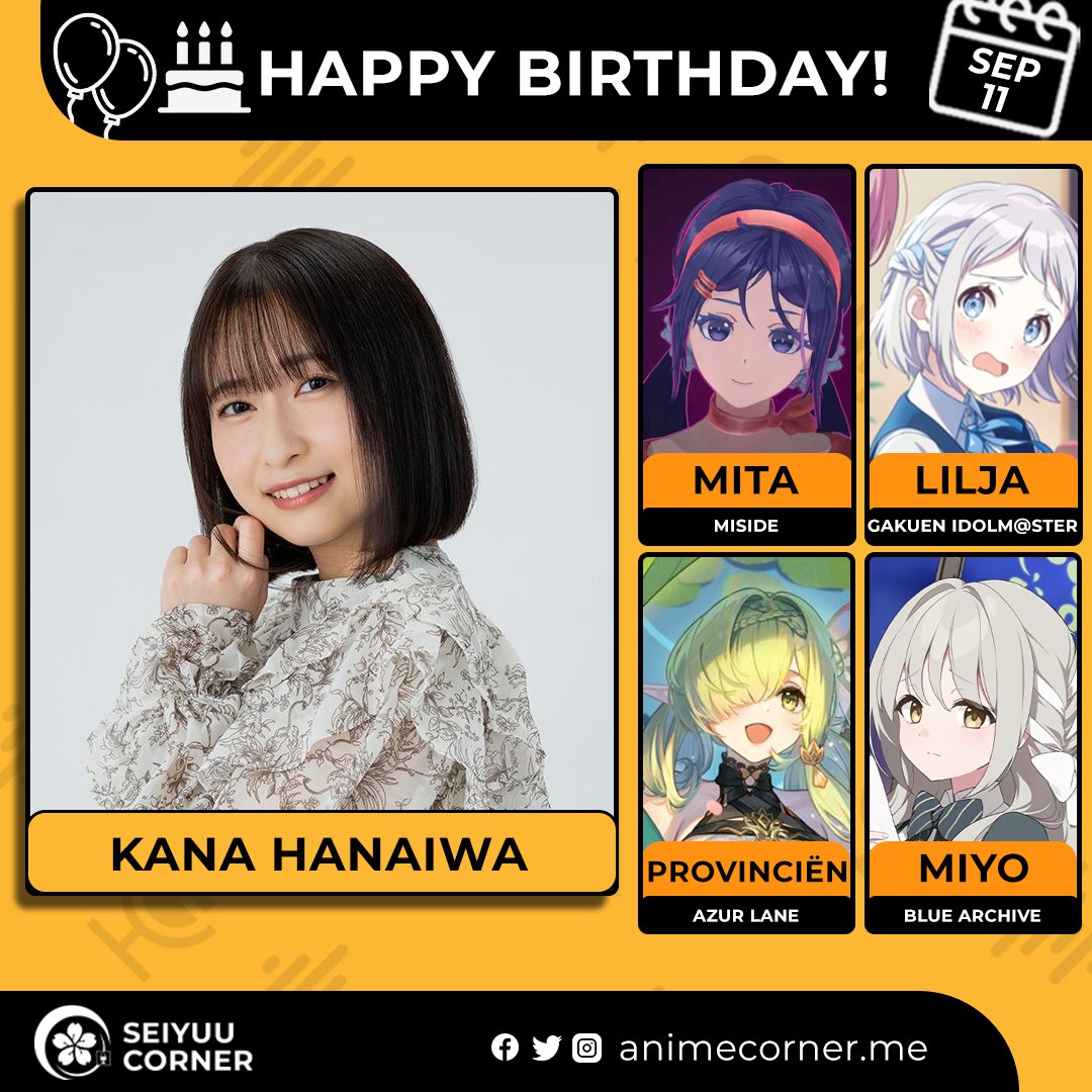 seiyuucorner's tweet photo. Happy birthday Kana Hanaiwa! 🎉

Let's wish her all the best @kana_hanaiwa 

#KanaHanaiwa #花岩香奈 #花岩香奈誕生祭2026 https://t.co/M7aeZz7i88
