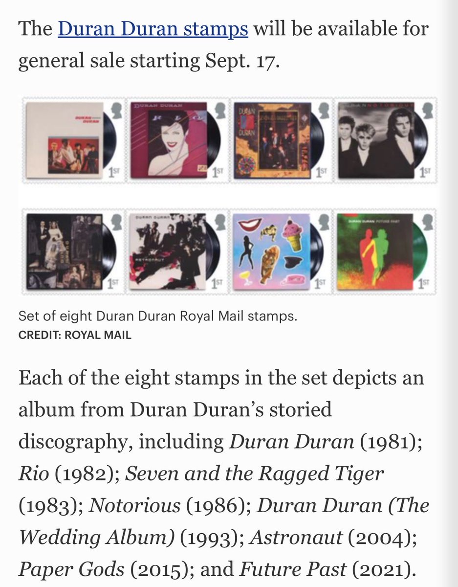 duranduran's tweet photo. “In the same year marking the 45th anniversary of Duran Duran’s self-titled debut album, Royal Mail is paying tribute to the rock legends through British postage.” https://t.co/kBXHIsrg34 https://t.co/rlodOUs4lx