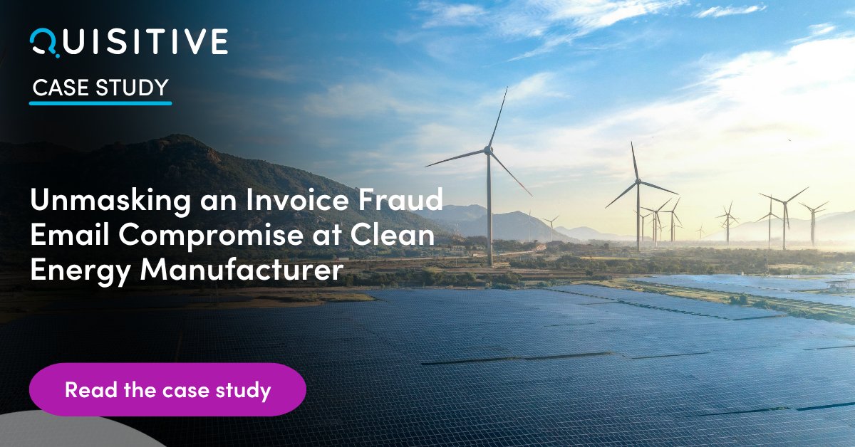 BeQuisitive's tweet photo. See how Quisitive security experts found and stopped a hijacked mailbox running targeted invoice fraud through a look-alike domain at a major clean energy manufacturer. 👉 https://t.co/a8ntujkrdu https://t.co/Kjb7P7WuBa