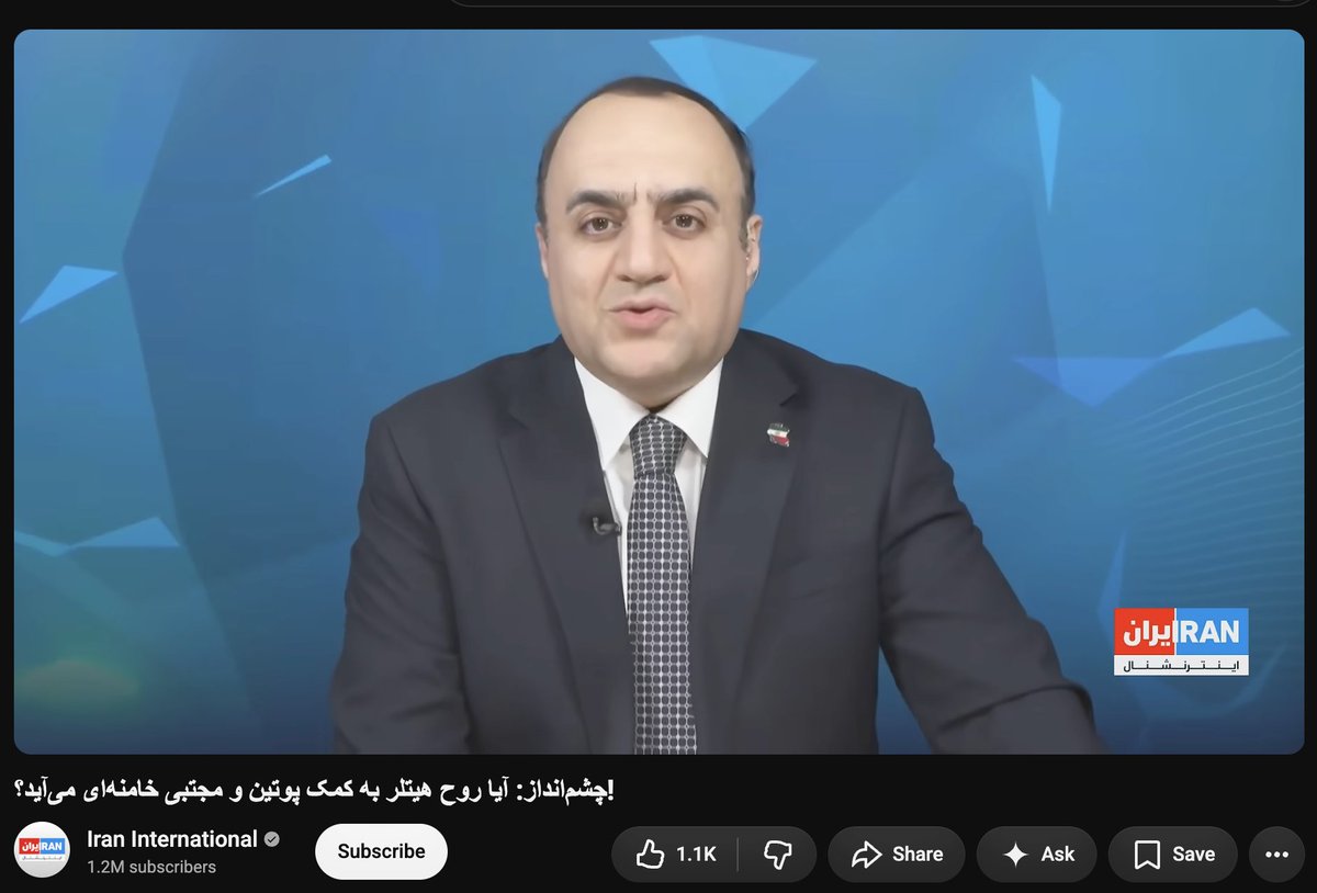 tombelaviv_'s tweet photo. "Will Hitler’s spirit come to the aid of Putin and Mojtaba Khamenei?

Perspective with Mehdi Mahdavi-Azad"

Actual show on Iran International TV. https://t.co/uqeMp4V07d