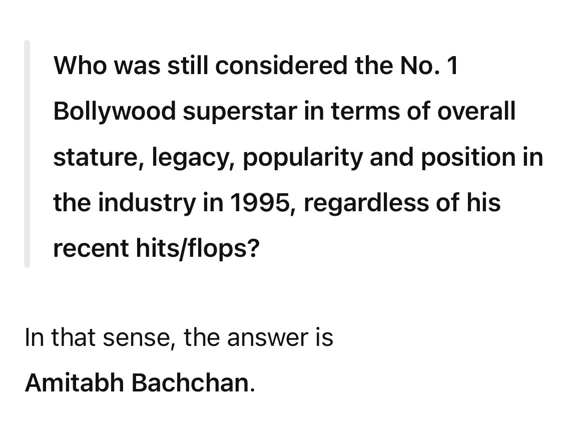 longliveyakuza's tweet photo. Chat GPT answers 1995 dominant star from Bollywood … #AmitabhBachchan https://t.co/FzPIlm7auU