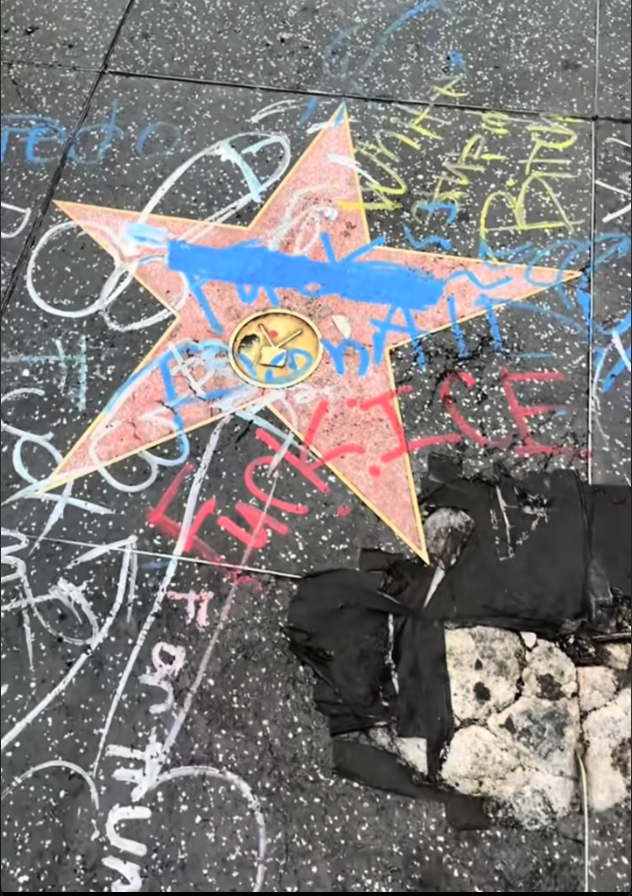 HateAgains97264's tweet photo. @RapidResponse47 Oh, the irony! That is an OLD FEEBLE FARTING GERITOL GOBBLING ORANGE MOOSEKNUCKLE, doing a two fisted dick jerk off dance!  OUR NATIONAL EMBARRASSMENT! 
Trumpie poo's star on the Walk of Fame.  Most days, it's covered in dog shit, loaded, like his diaper! https://t.co/bwRq1qm5kN
