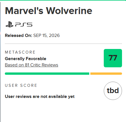 sndoq3's tweet photo. صدرت تقييمات لعبة Marvel's Wolverine
متوسط التقييمات في موقع Metacritic هو 77 بناء على 81 مراجع
متوسط التقييمات في موقع Opencritic هو 80 بناء على 36 مراجع
ايش رأيكم؟ https://t.co/AdHxrFCkhe