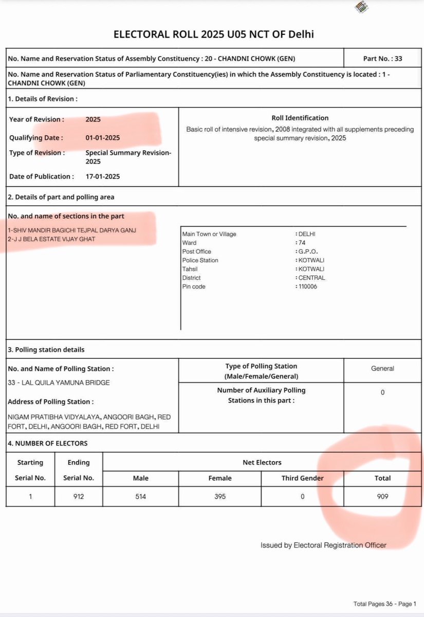 AnjaliB_'s tweet photo. Delhi Deleted!

Only 1 voter left in a polling booth in Delhi’s Chandni Chowk - 908 names deleted!

As per the voter list of 1-1-2025, Polling Booth number 33 in AC Chandni Chowk had 909 voters. Kamal Lal, a resident, told us that the jhuggi cluster was demolished in 2023 but the residents continue to live there. They voted in the 2024 Lok Sabha elections elections and the 2025 Delhi Assembly Elections. 

During the SIR process, residents submitted their enumeration forms- in fact, many even have the acknowledgment signed by the BLO. However, the minutes of meeting of BLO-BLA of the polling booth wrongly state that only 1 enumeration form was collected during house to house visits. 

The deletion list (ASDD) of this polling booth records 728 deletions during SIR while 180 deletions appear to have been made in the pre-SIR mapping exercise!

Now the residents are being told unless they furnish electricity or water bills or proof of land ownership they can’t be on the voter list. This is completely absurd. The ECI manual recognises the right of even homeless people to be registered as voters. 
@CeodelhiOffice must immediately address this mass disenfranchisement.