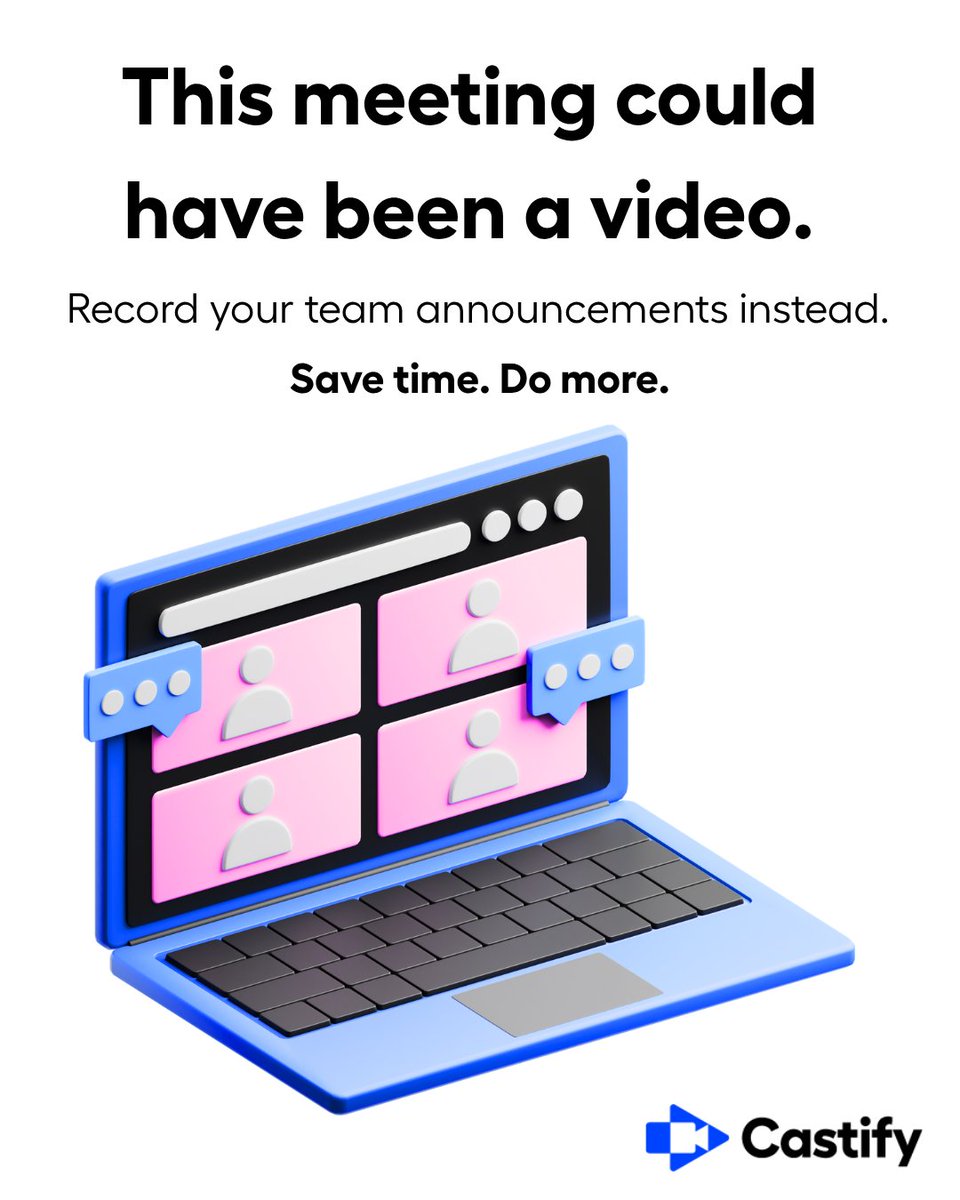 Screencastify's tweet photo. Not everything needs another meeting on the calendar. 👀

A quick Castify video can work for:

🎥 Project updates
💻 Process walkthroughs
🛠️ How-to tutorials
📣 Team announcements

Record it. Share it. Let your team watch when it works for them.

What meeting would YOU turn into a video? 👇

#FutureOfWork #WorkplaceProductivity #AsyncWork #Castify