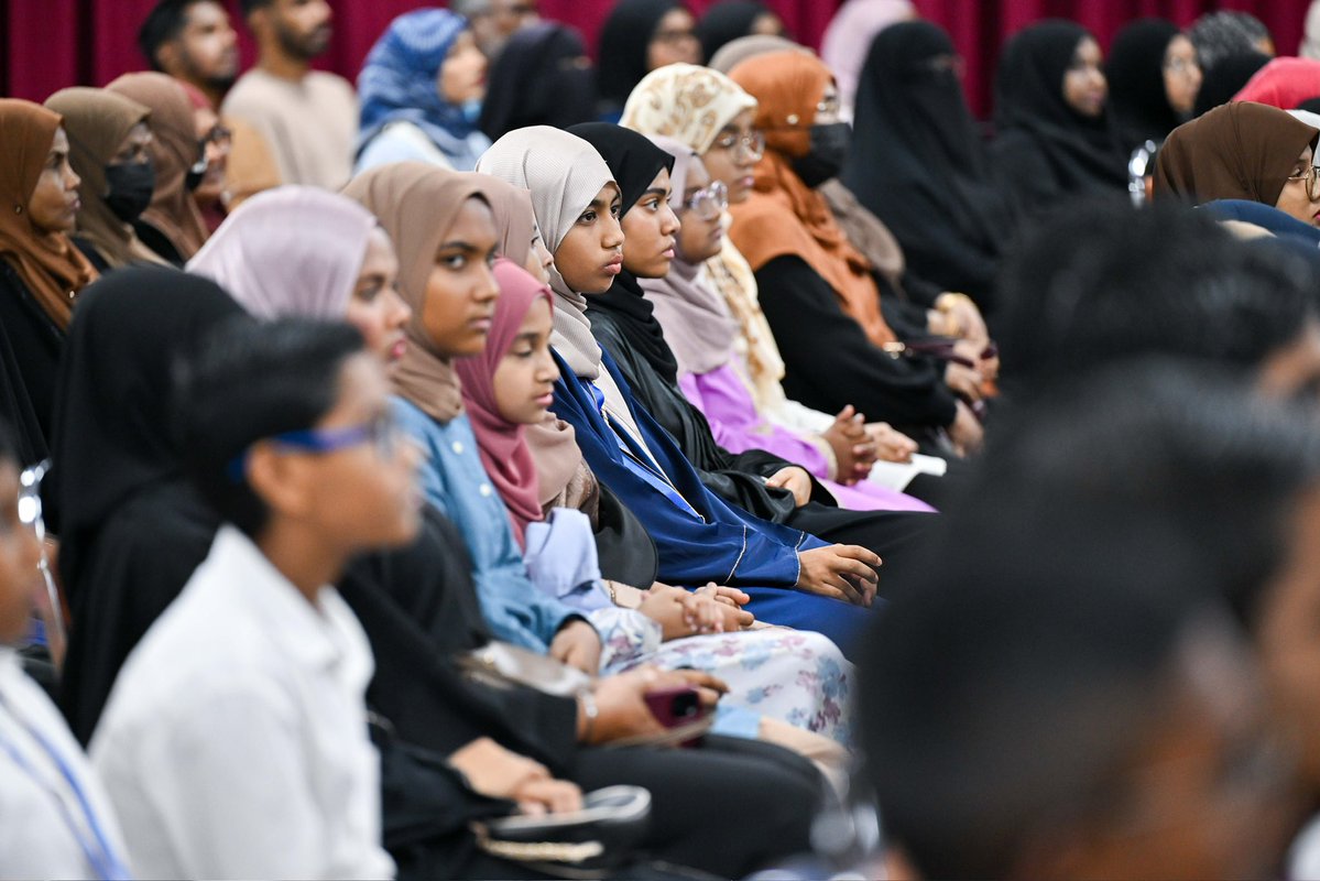 presidencymv's tweet photo. Vice President Uz @HucenSembe attends the opening ceremony of the 38th National Quran Competition. The annual competition brings together participants from across the Maldives to demonstrate their knowledge, memorisation and recitation of the Holy Quran, fostering a deeper appreciation of Islamic values and the teachings of the Quran among the younger generation.