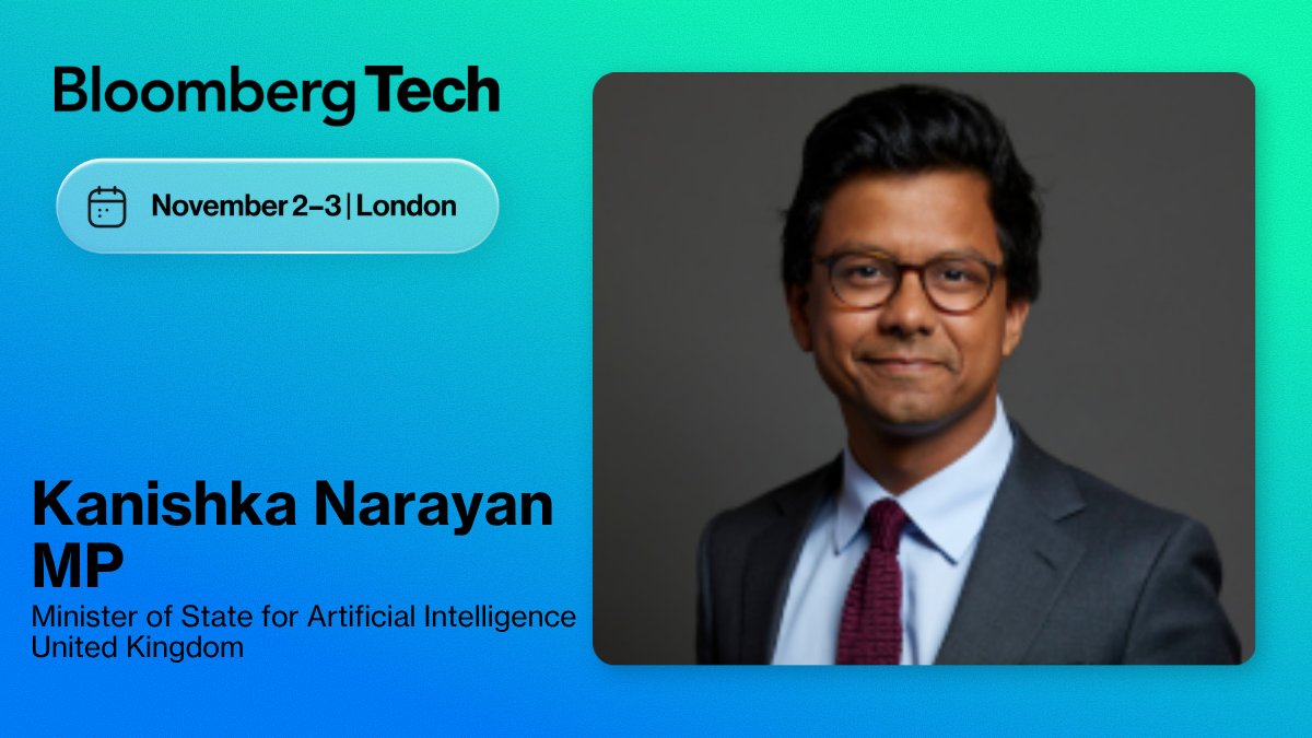 BloombergLive's tweet photo. #BloombergTech London welcomes Minister of State for Artificial Intelligence @GOVUK, @KanishkaNarayan to the 2026 lineup of speakers.
Learn more here
https://t.co/FY9D9ZLc8c https://t.co/vx9NXjzPxb
